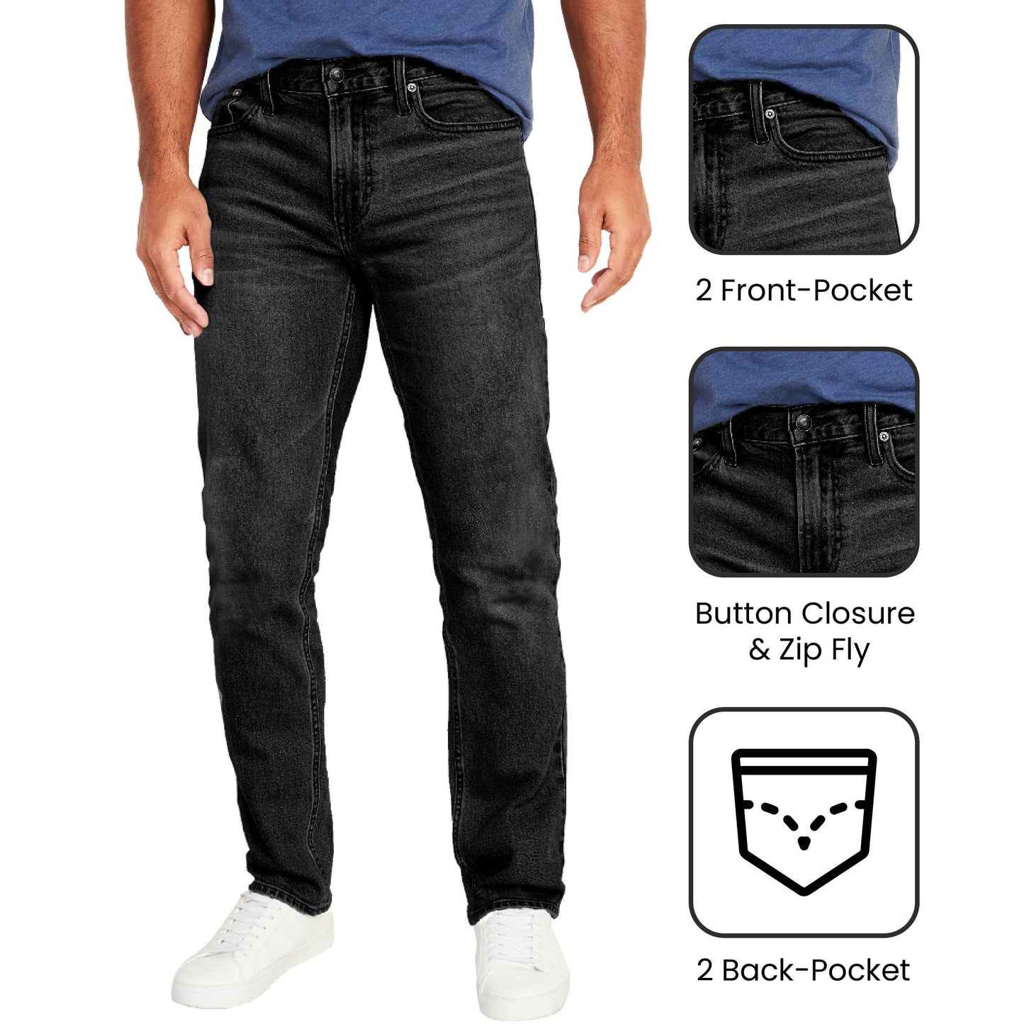 Mens Flex Stretch Slim Straight Jeans Classic Denim Menswear: Dark Wash