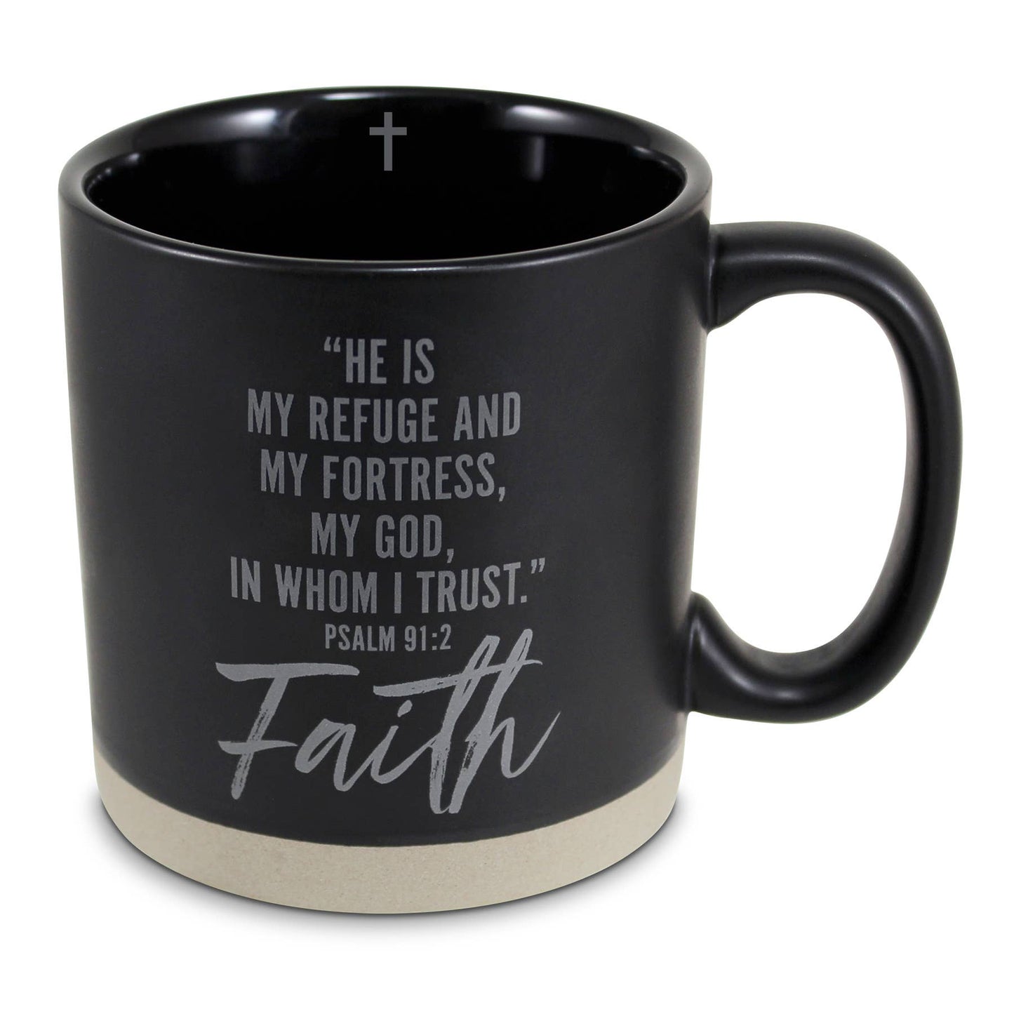 LCP Mug Hold Onto Faith Raw Bottom Black 16 oz