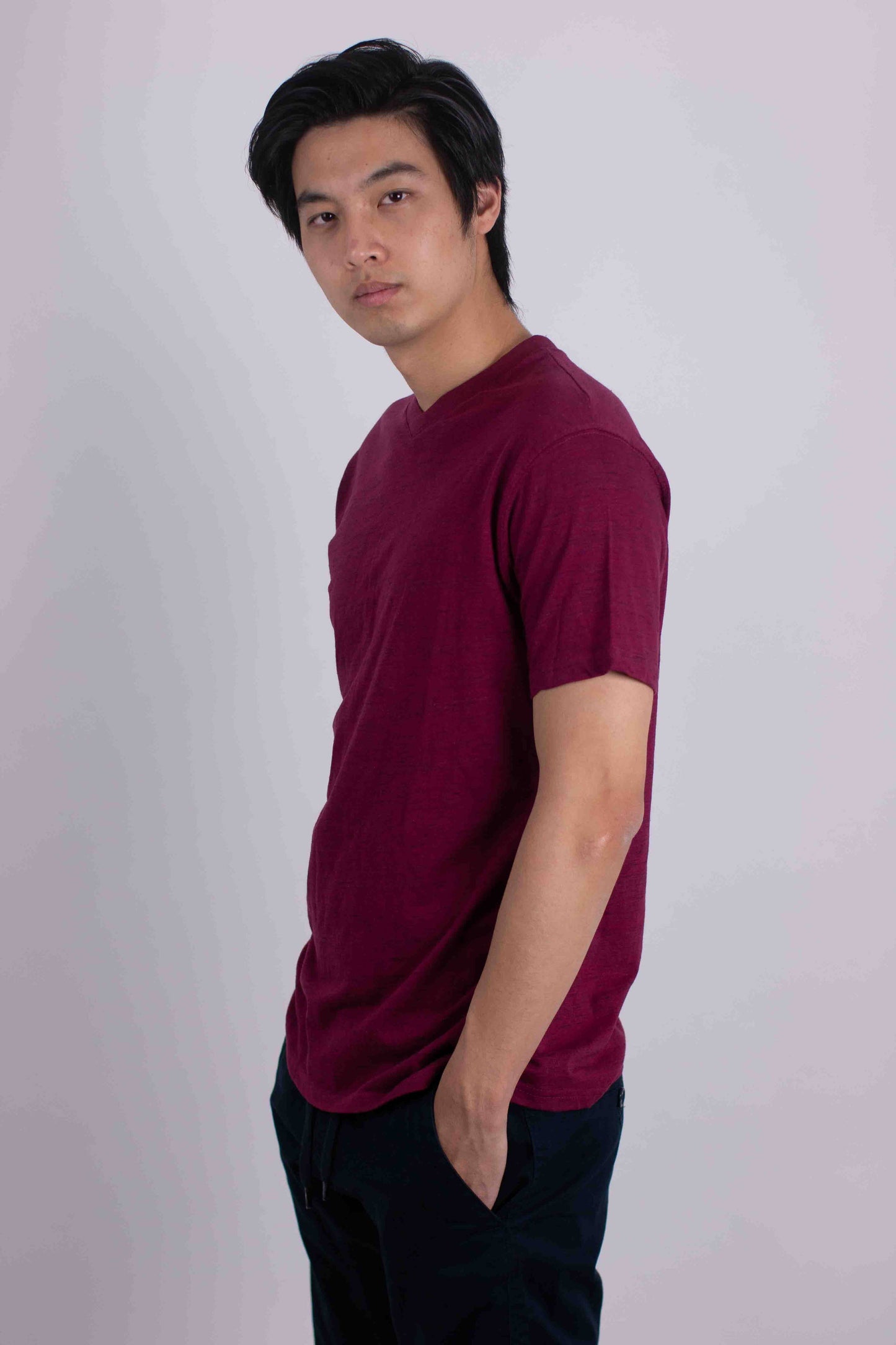Men's V-Neck T-Shirt Tri-Blend : Burgundy