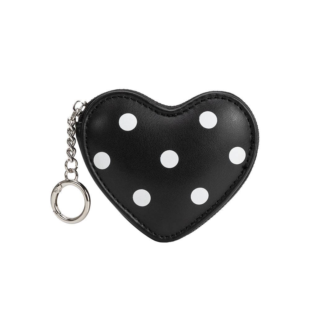 Puffy Heart Polka Dot Black Coin Purse Charm