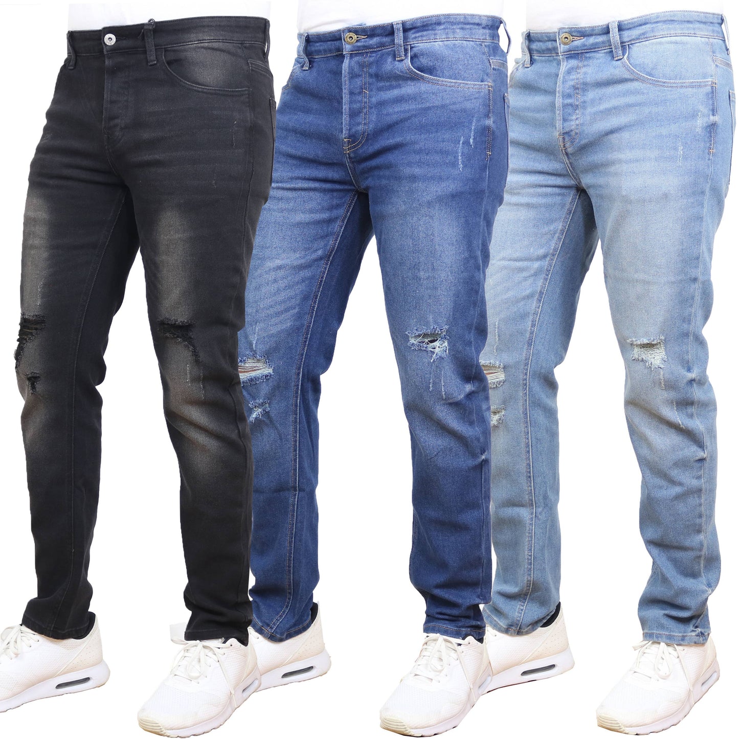 Men's Stretch Ripped Jeans: Dark Wash