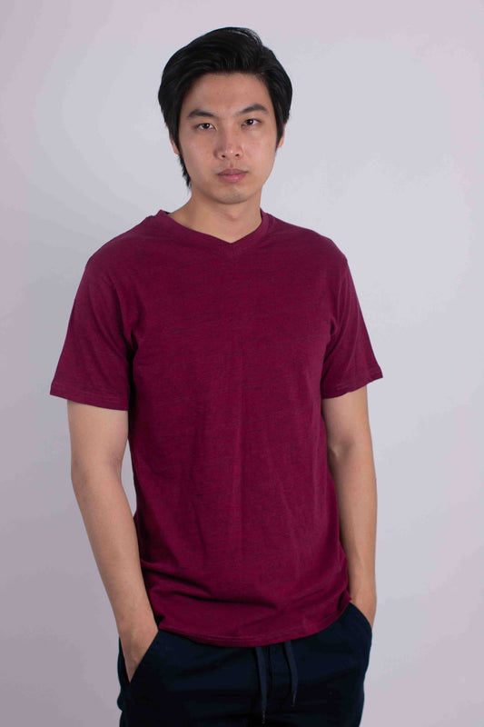 Men's V-Neck T-Shirt Tri-Blend : Burgundy