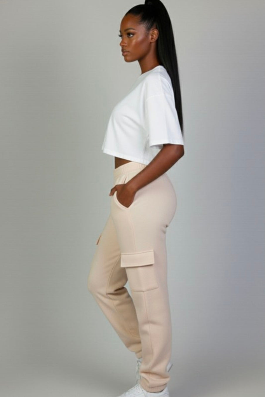 Side Pocket Sweatpants  - Beige