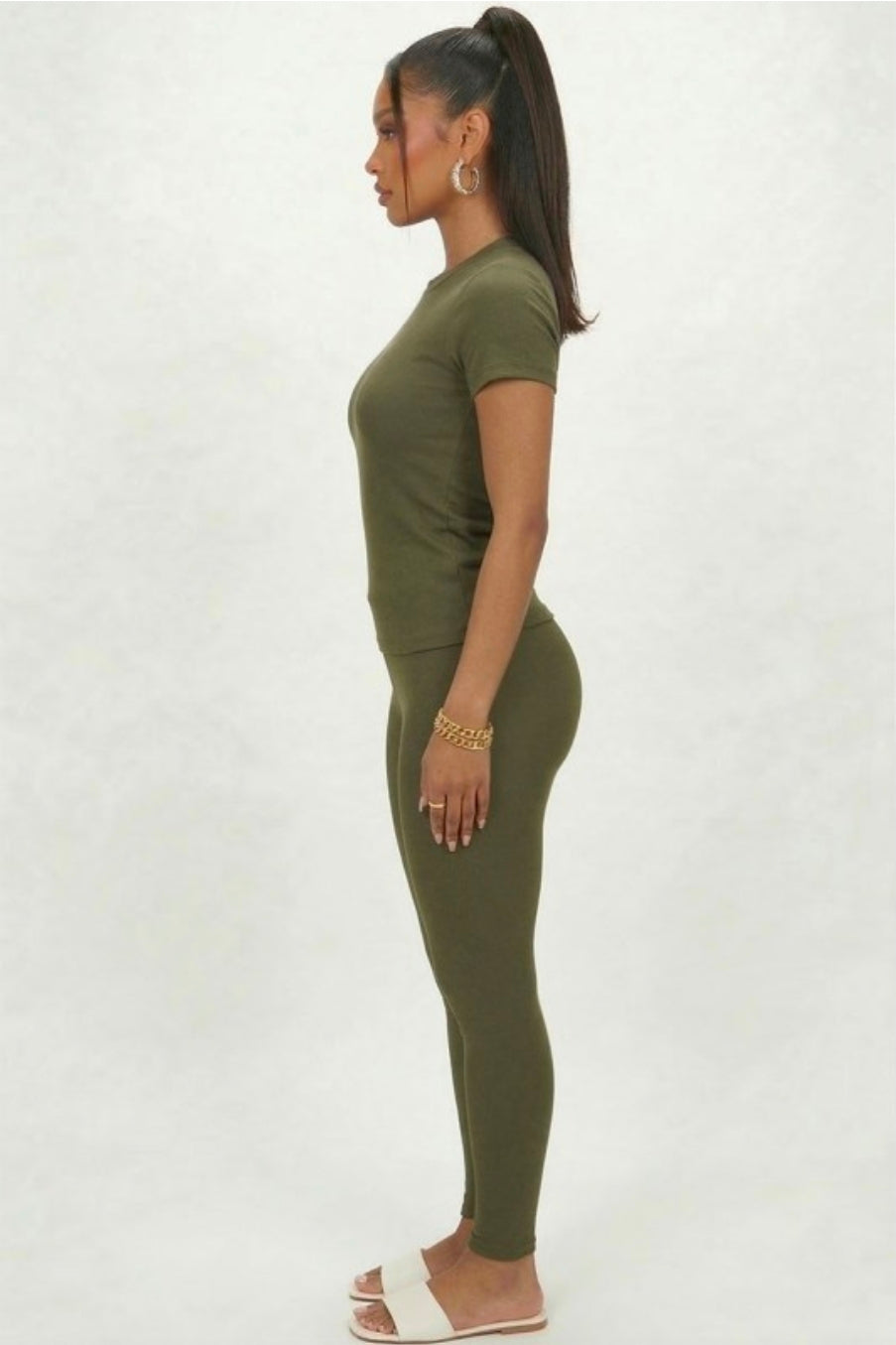 Basic Round Neck T-shirt  - Olive