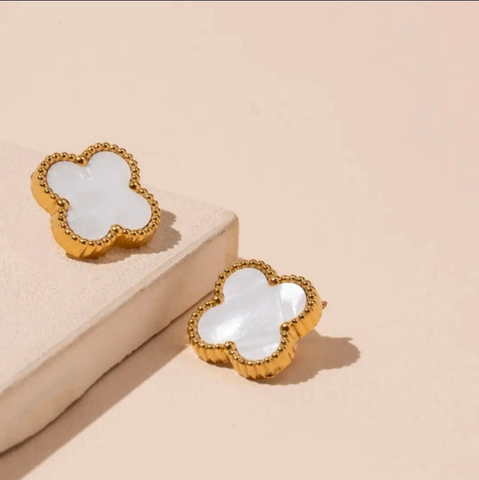 Clover Stud Earrings- White