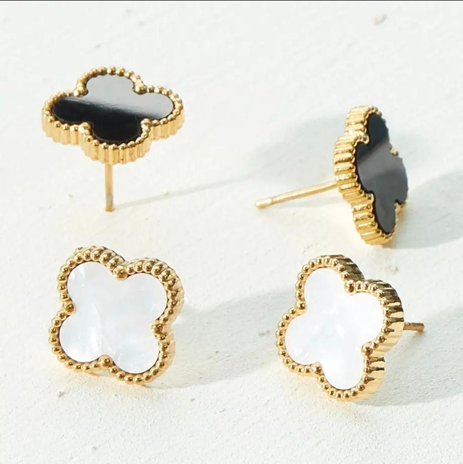 Clover Stud Earrings- White