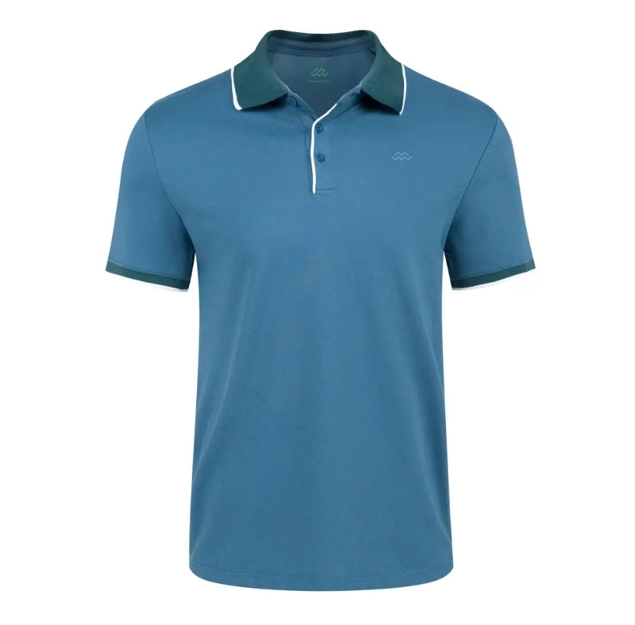 Men's Classic Fit Polo Shirt with Contrast Collar - Aegean Blue