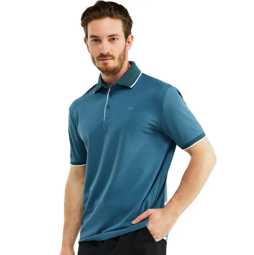 Men's Classic Fit Polo Shirt with Contrast Collar - Aegean Blue