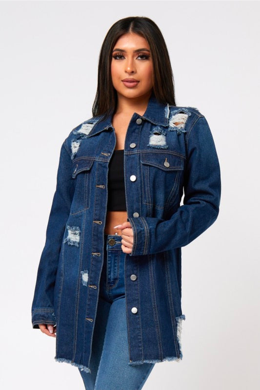 Destructed Midi Denim Jacket