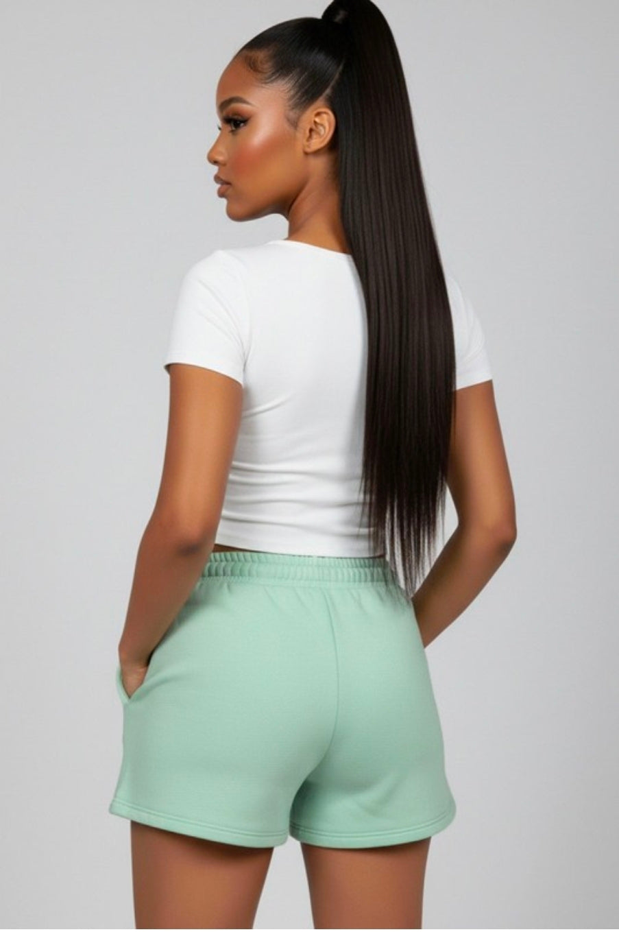 All Day Elastic Waistband Shorts  - Green