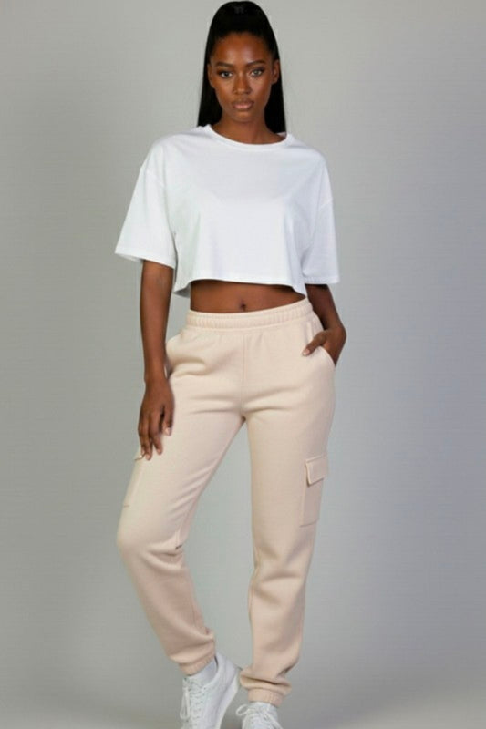 Side Pocket Sweatpants  - Beige