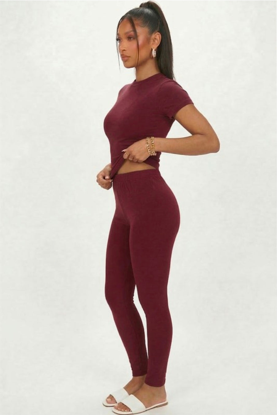 Basic Solid Leggings  - Burgundy