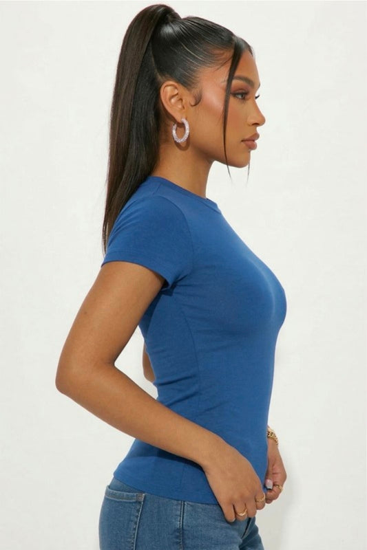 Basic Round Neck T-shirt  - Blue Haze