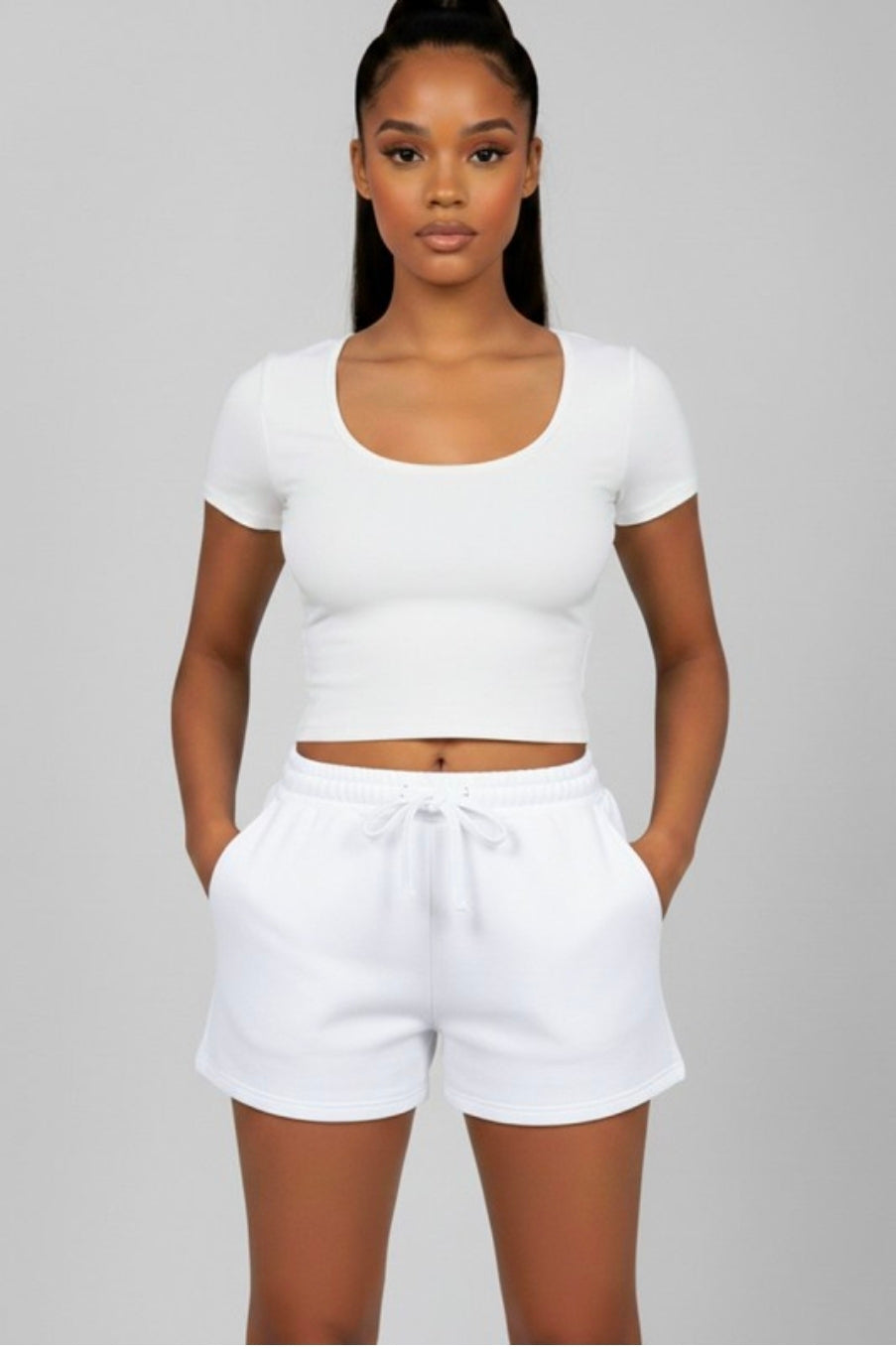 All Day Elastic Waistband Shorts  - White