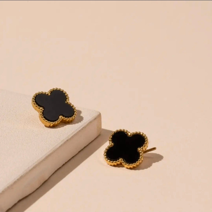 Clover Stud Earrings- Black