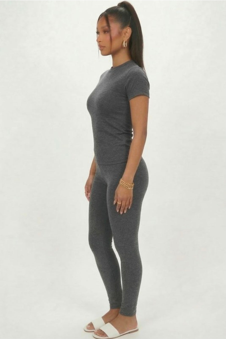 Basic Round Neck T-shirt  - Heather Grey