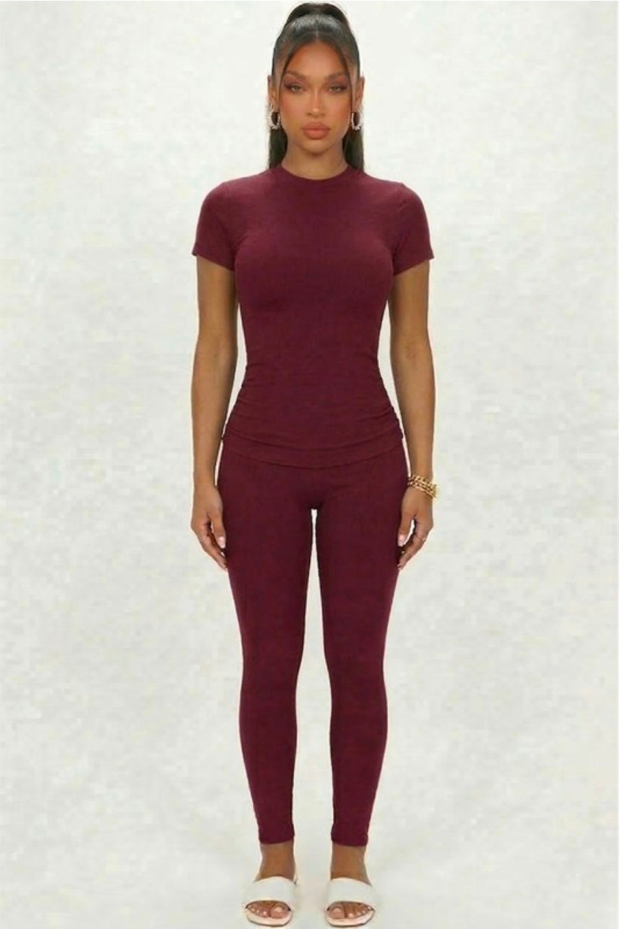 Basic Round Neck T-shirt  - Burgundy