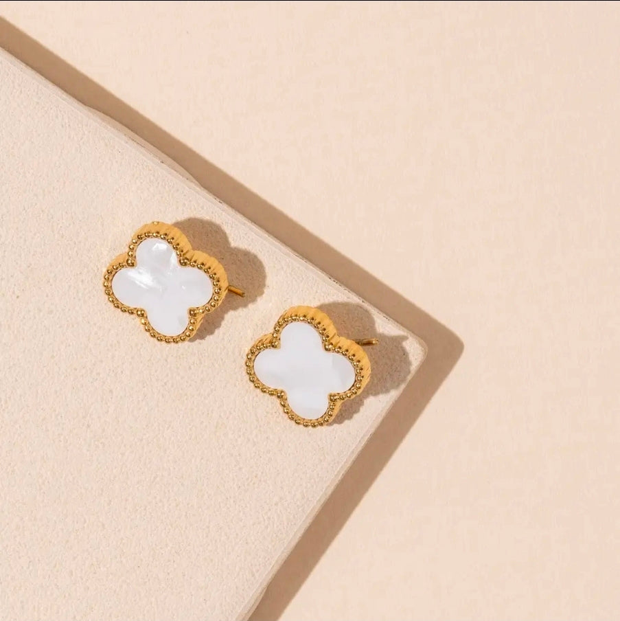 Clover Stud Earrings- White