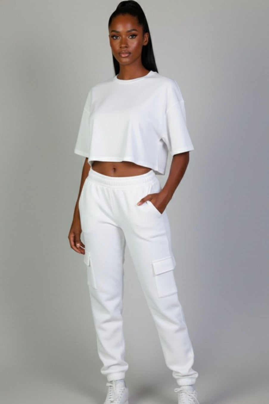 Side Pocket Sweatpants  - White