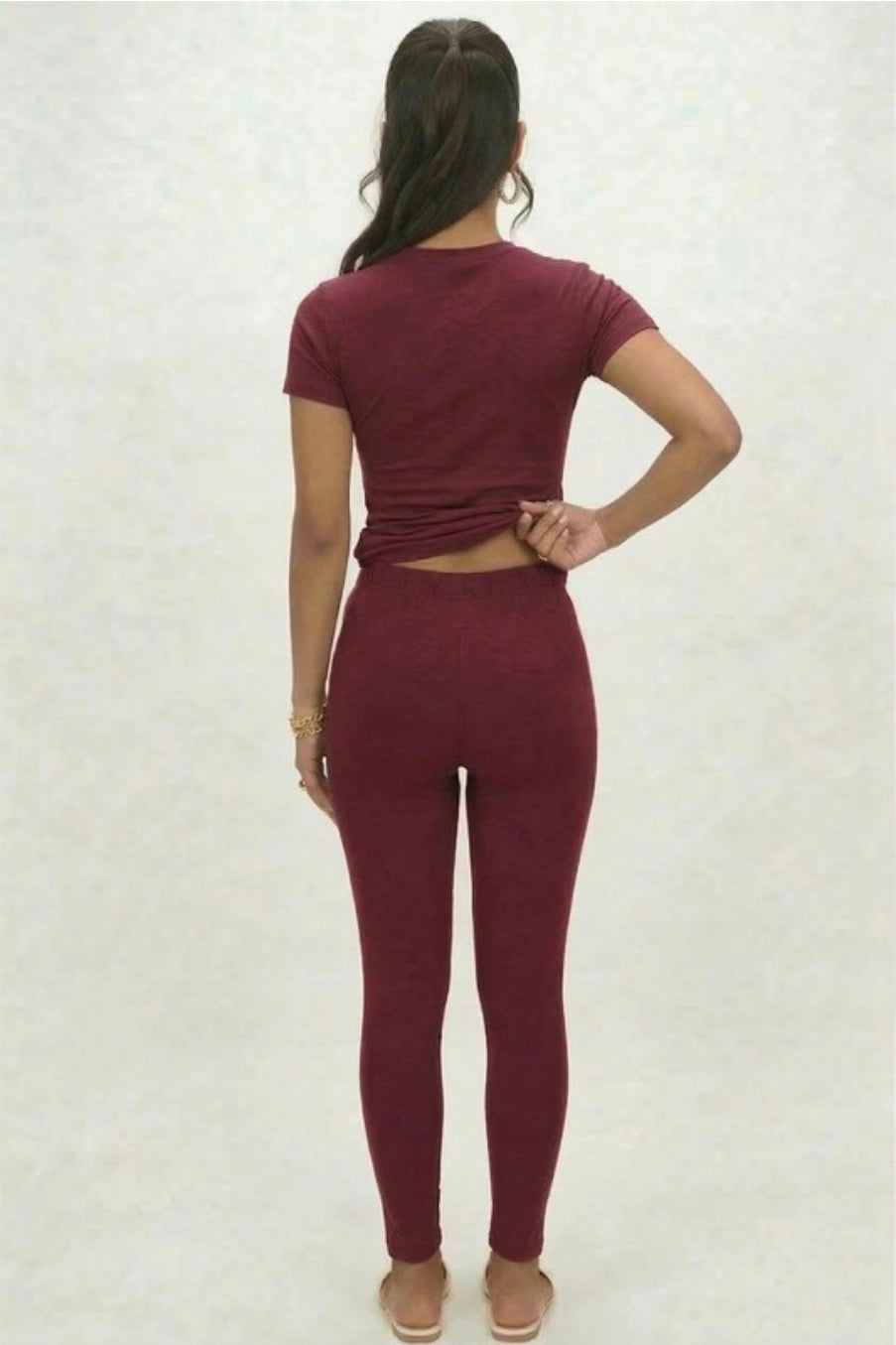 Basic Solid Leggings  - Burgundy