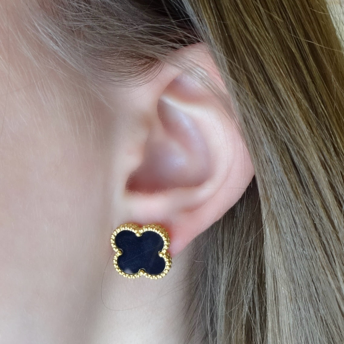 Clover Stud Earrings- White