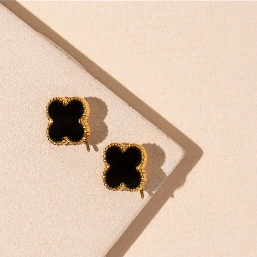 Clover Stud Earrings- Black