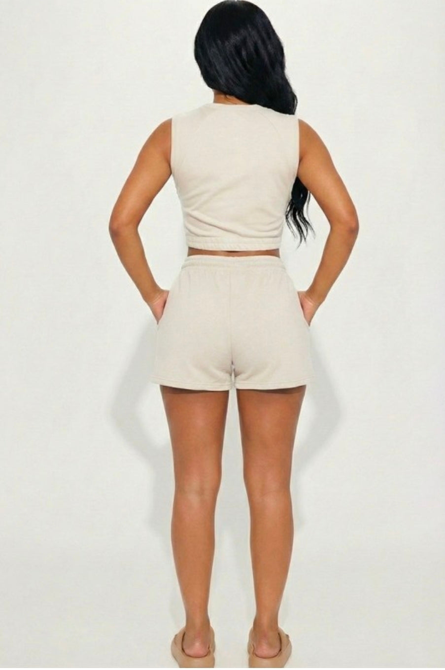 Cotton French Terry Set  - Beige