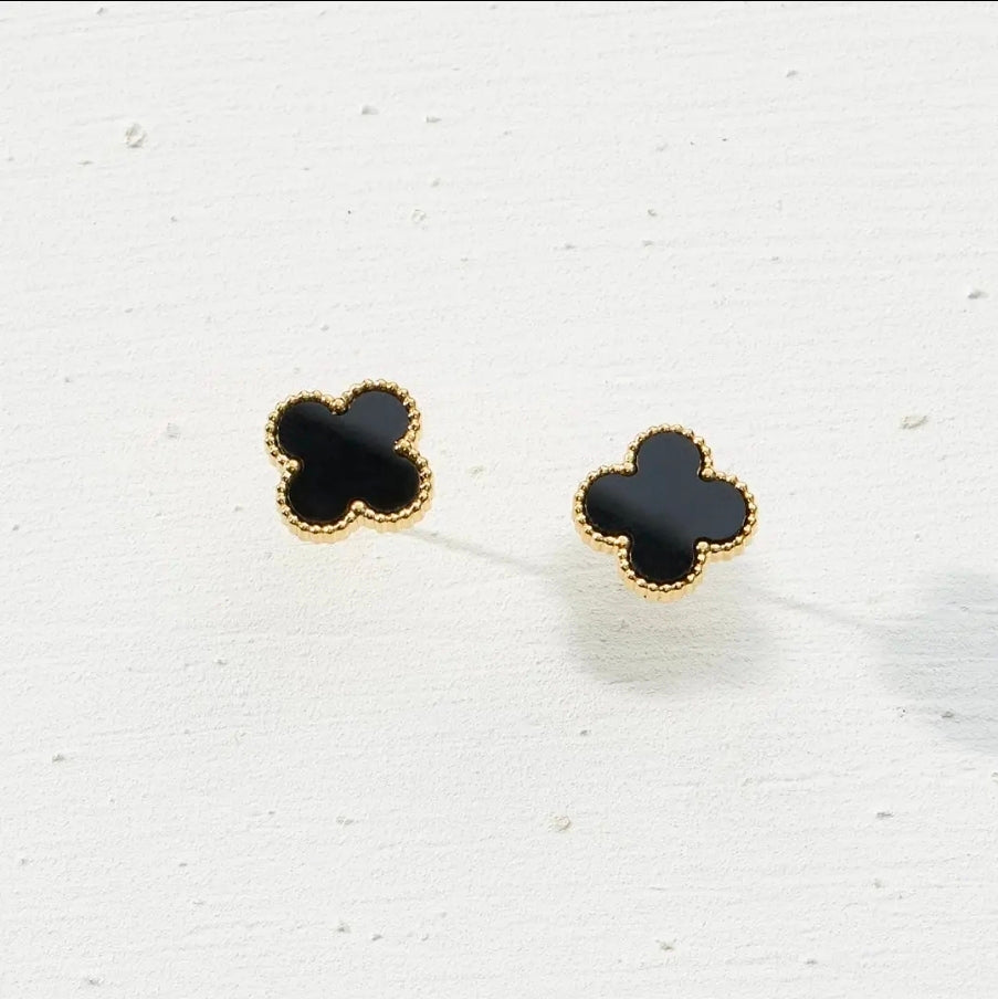 Clover Stud Earrings- Black