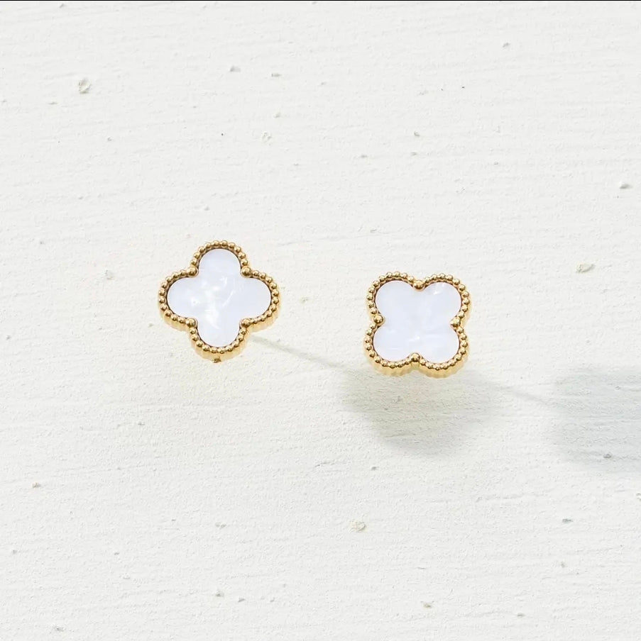 Clover Stud Earrings- White