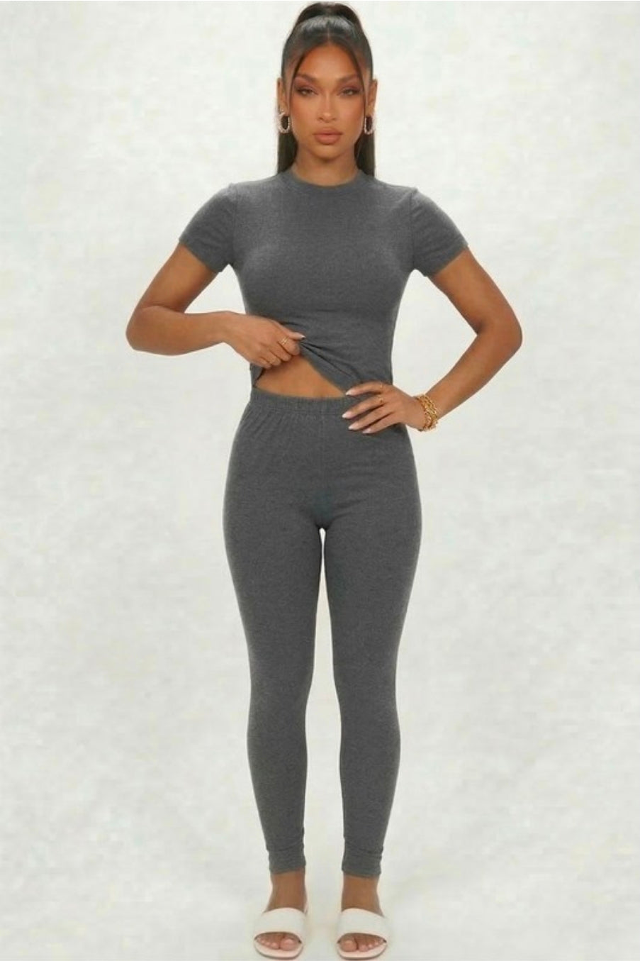 Basic Solid Leggings-  Heather Grey