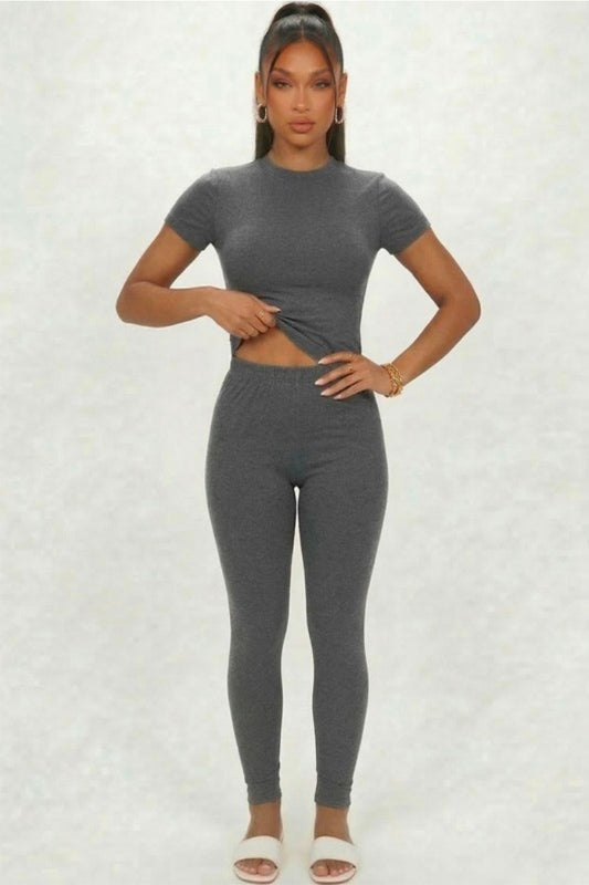 Basic Solid Leggings-  Heather Grey