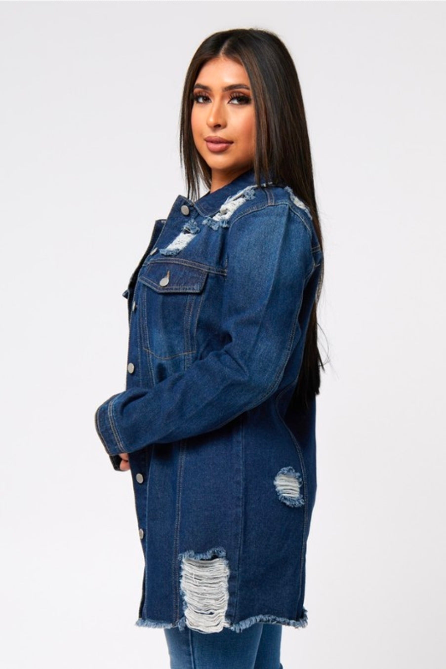 Destructed Midi Denim Jacket
