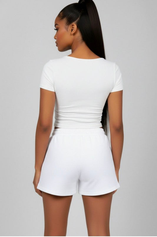 All Day Elastic Waistband Shorts  - White