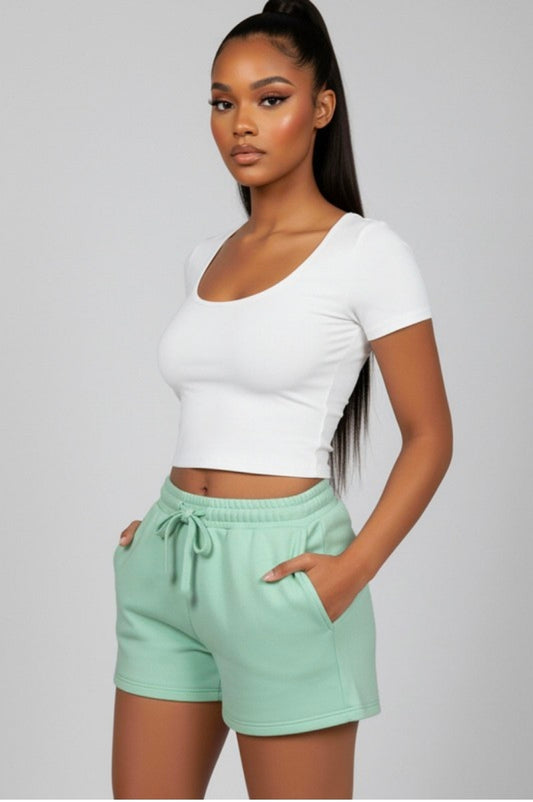 All Day Elastic Waistband Shorts  - Green