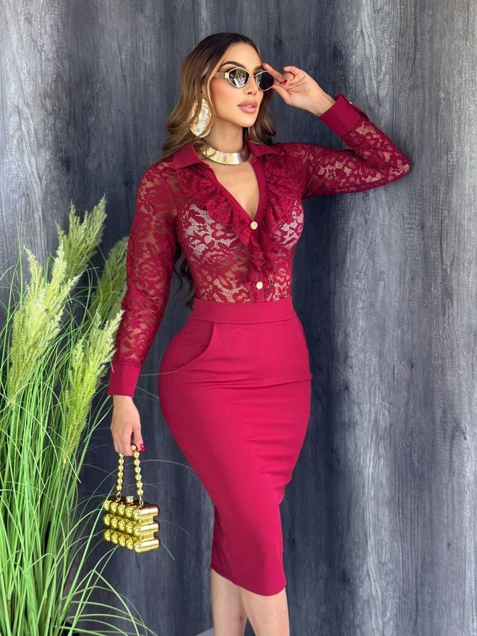 Adelina Skirt Set - Burgundy