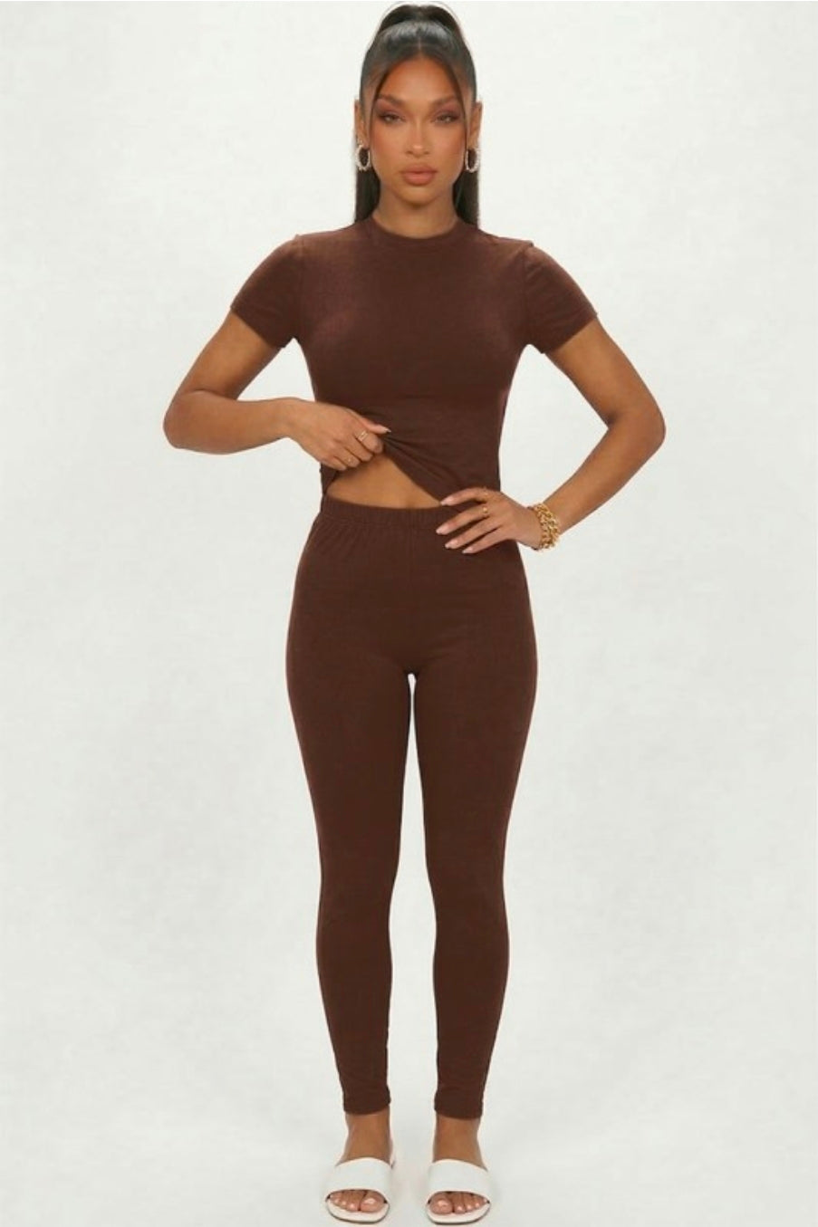 Basic Solid Leggings  - Brown