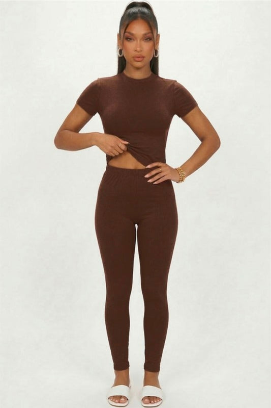 Basic Solid Leggings  - Brown