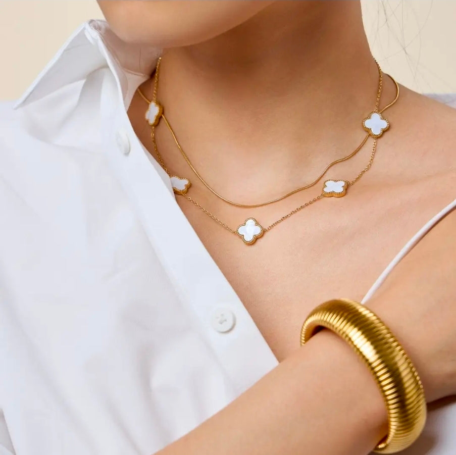 18k gold dipped stainless steel necklace  - White