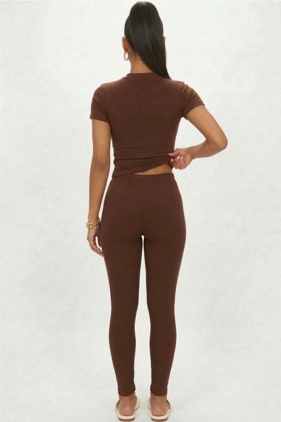 Basic Solid Leggings  - Brown