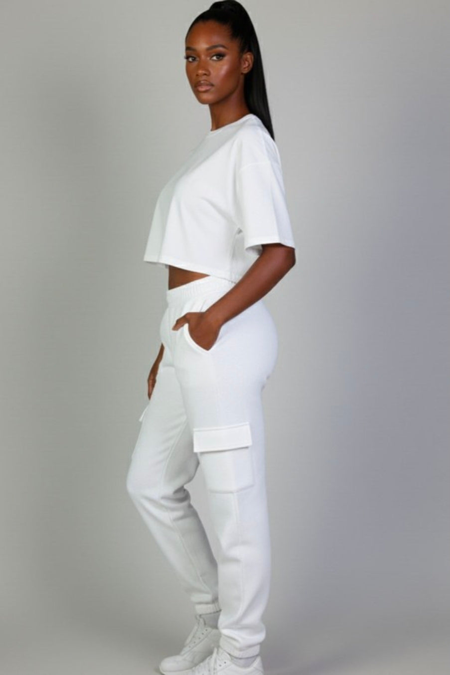 Side Pocket Sweatpants  - White