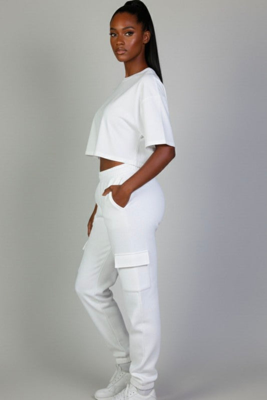 Side Pocket Sweatpants  - White