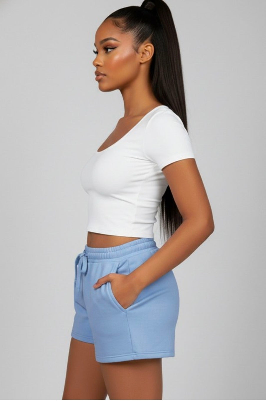 All Day Elastic Waistband Shorts  - Blue