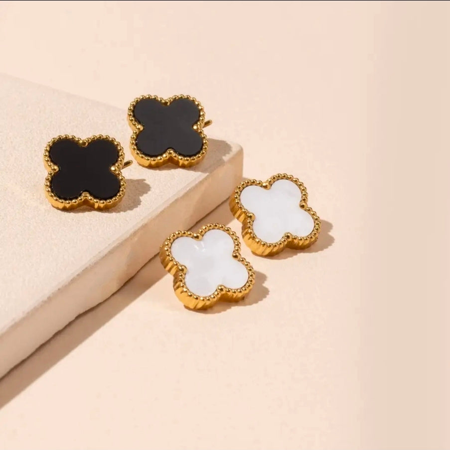 Clover Stud Earrings- White
