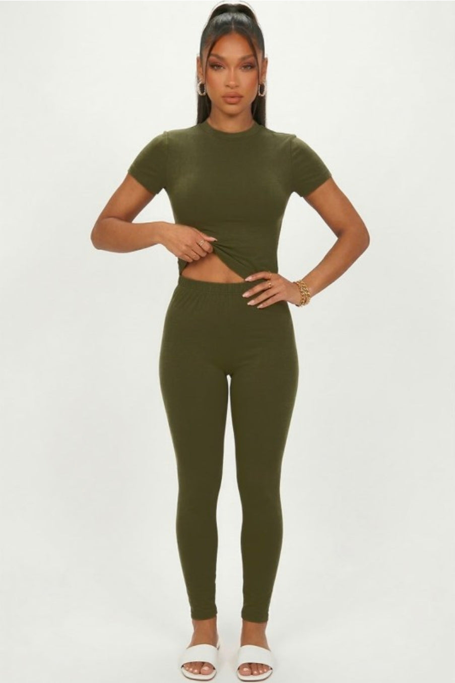 Basic Solid Leggings - Olive