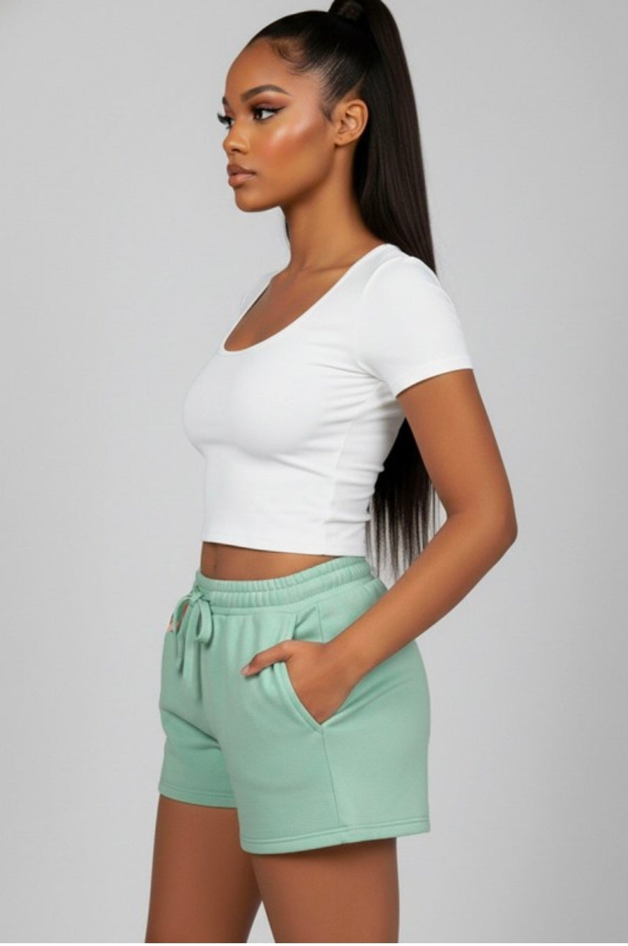 All Day Elastic Waistband Shorts  - Green