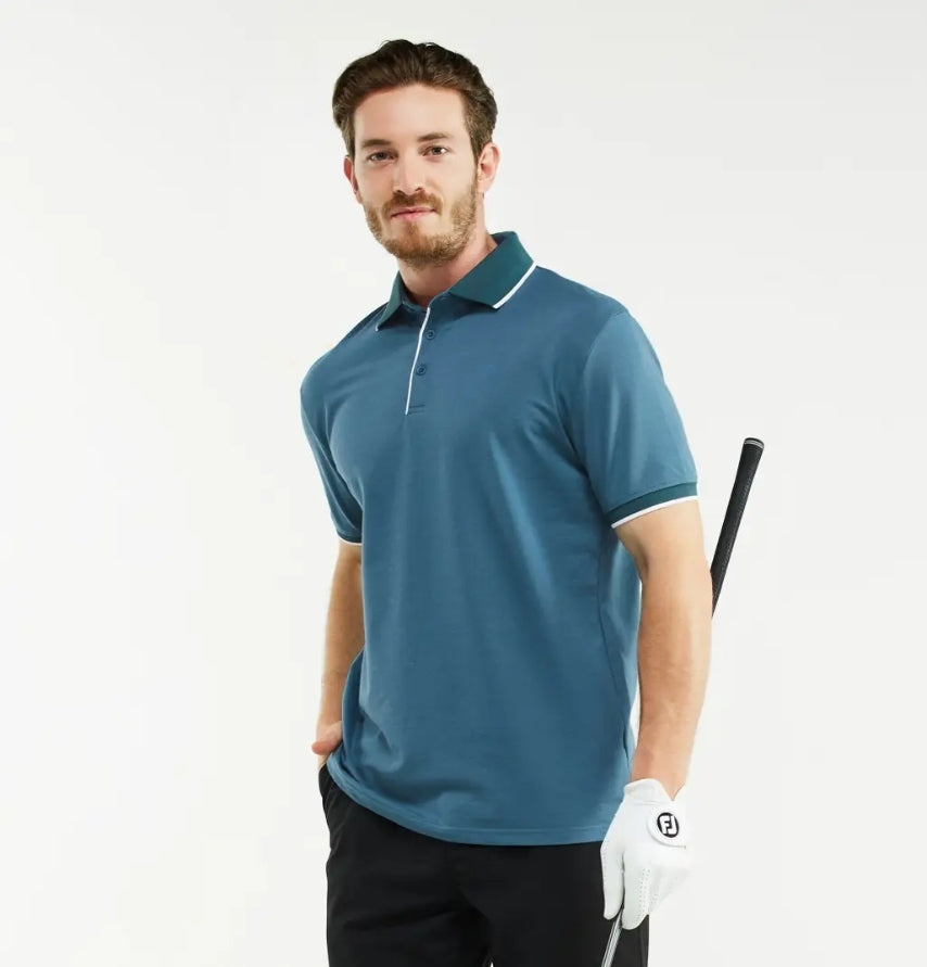 Men's Classic Fit Polo Shirt with Contrast Collar - Aegean Blue