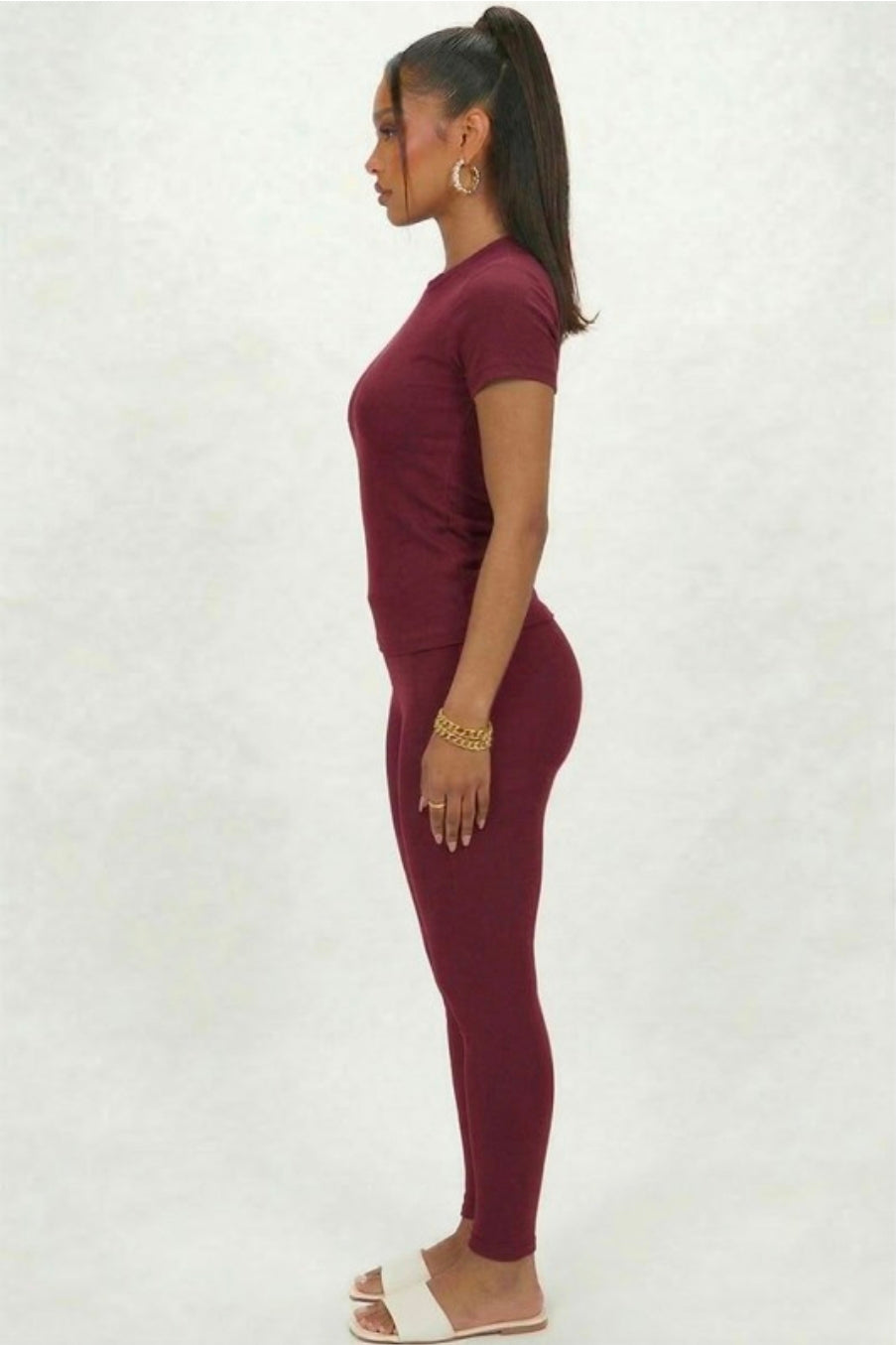 Basic Round Neck T-shirt  - Burgundy