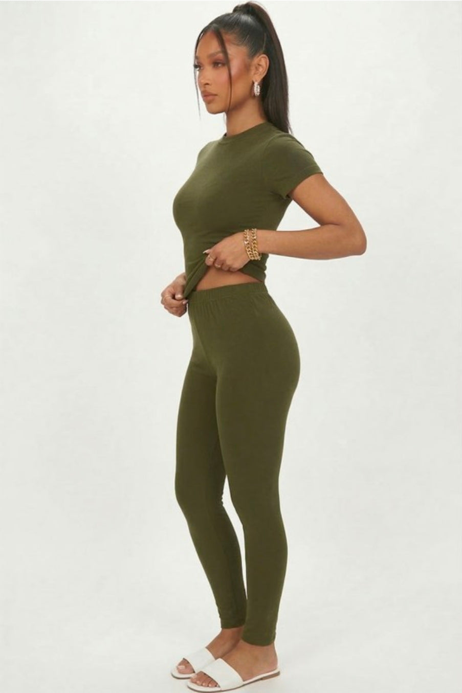 Basic Solid Leggings - Olive