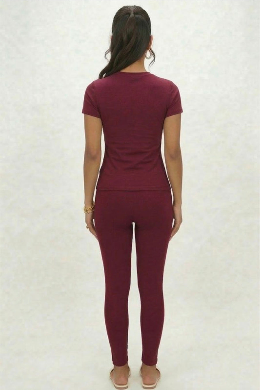 Basic Round Neck T-shirt  - Burgundy