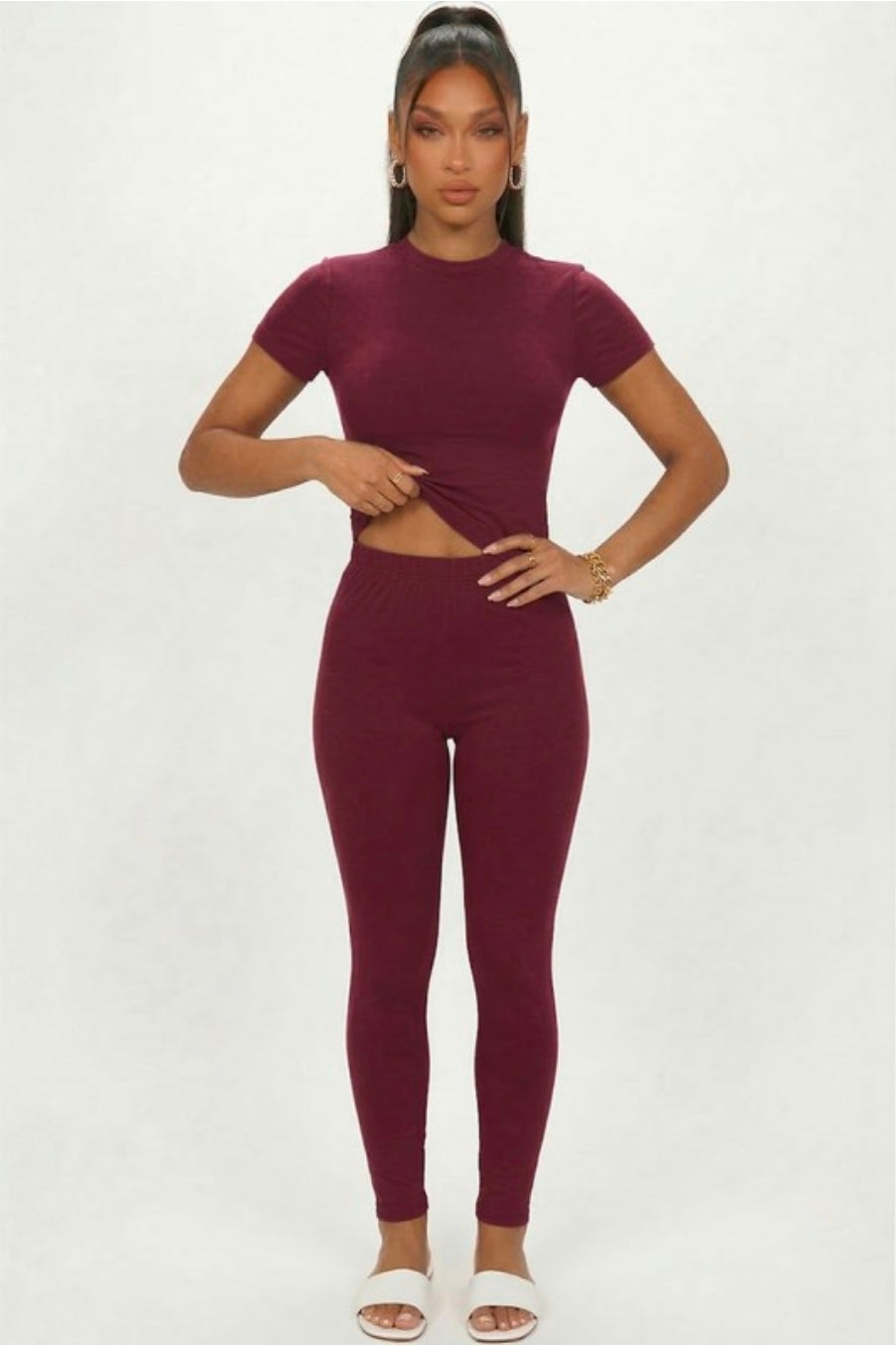 Basic Solid Leggings  - Burgundy